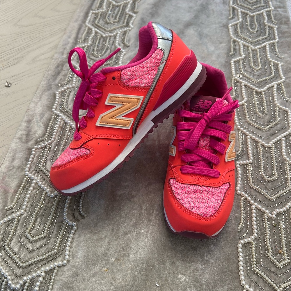 New Balance Kids' Retro Red Neon Pink and Silver Sneakers NWoT